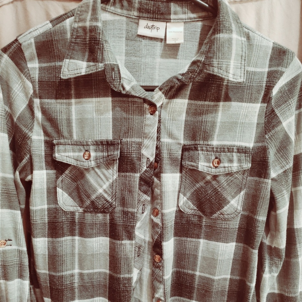 Green plad shirt